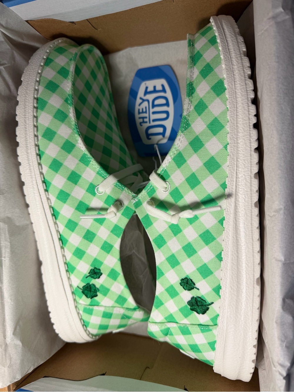 Hey Dude Women’s Wendy Shamrock Gingham Green Slp-on Shoes Size 11 NEW